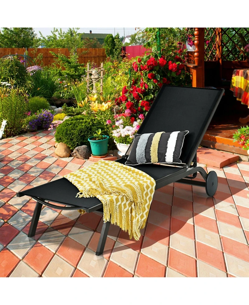 Clihome 6-Position Adjustable Fabric Outdoor Patio Recliner Lounge Chair