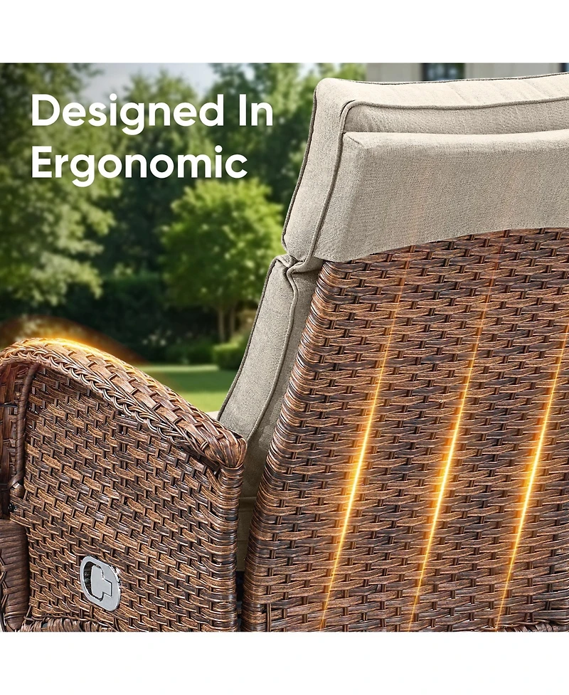 Pocassy 2 Pieces Outdoor Rocking Chair, Wicker Lounge Chair with Adjustment Backrest, Pe Rattan Patio Recliner Adjustable Footrest and Cushions