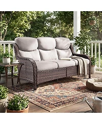Pocassy Outdoor Patio Couch Sofa, All Weather Wicker 3 Seater Couch, Seating Furniture Sofa with 5 inches Cushion