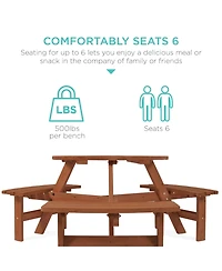 Best Choice Products 6-Person Circular Outdoor Wooden Picnic Table w/ 3 Built-In Benches, Umbrella Hole