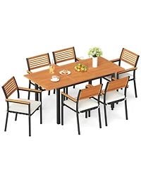 Clihome 7-Piece Patio Dining Set Wood Metal with Seat Cushions and Umbrella Hole