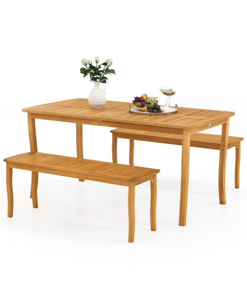 Clihome 3 Pieces Patio Dining Set with Acacia Wood Outdoor Table and Benches