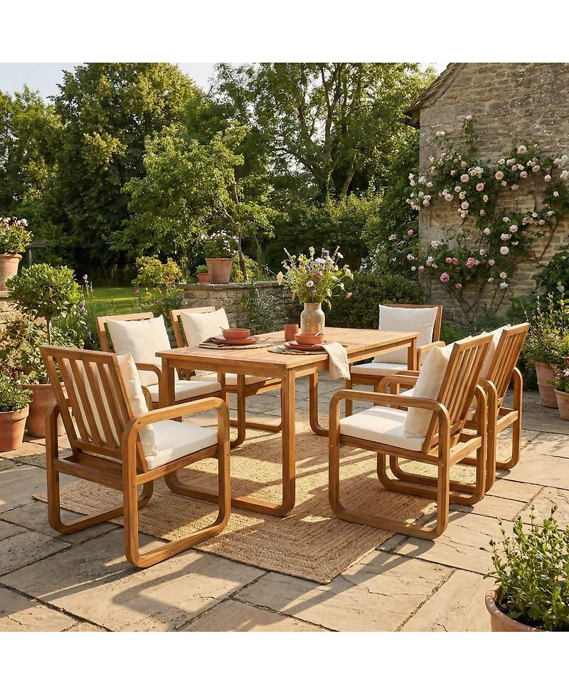 Asagikoiai 7-Piece Acacia Wood Patio Dining Set with Rectangular Outdoor Table and 6 Armchairs