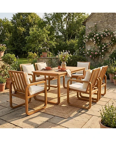 Asagikoiai 7-Piece Acacia Wood Patio Dining Set with Rectangular Outdoor Table and 6 Armchairs