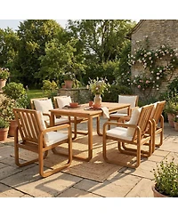 Asagikoiai 7-Piece Acacia Wood Patio Dining Set with Rectangular Outdoor Table and 6 Armchairs