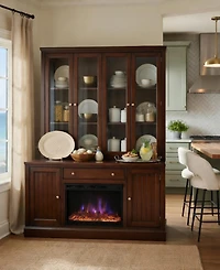 Furniture Amren Wood 3 Door Hutches with 2 Base and Open Drawer Fireplace Insert