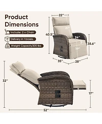 Pocassy Patio Rattan Swivel Recliner Lounge Chair with Adjustable Backrest and Footrest Cushioned Push Back Reclining Seat