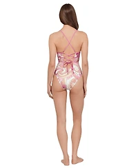 Steve Madden Women's Ruched Lace Back One-Piece Swimsuit