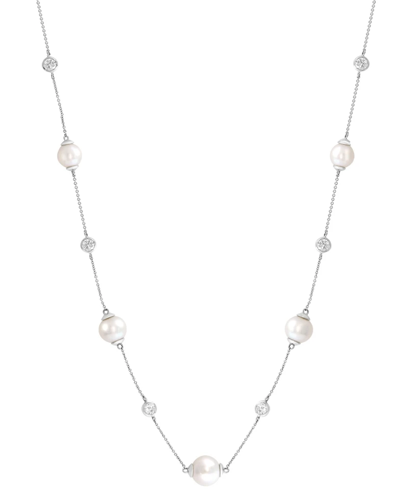 Effy Collection Freshwater Cultured Pearl (8mm, 9mm & 10mm) & Lab Grown Diamond (1/2 ct. t.w.) Necklace in Sterling Silver