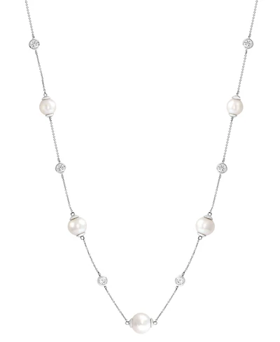 Effy Collection Freshwater Cultured Pearl (8mm, 9mm & 10mm) & Lab Grown Diamond (1/2 ct. t.w.) Necklace in Sterling Silver