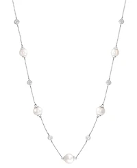 Effy Collection Freshwater Cultured Pearl (8mm, 9mm & 10mm) & Lab Grown Diamond (1/2 ct. t.w.) Necklace in Sterling Silver