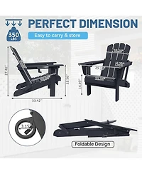 Clihome Folding Outdoor Adirondack Chairs with Cup Holders (Set of 2)