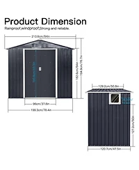 Clihome Metal Outdoor Garden Storage Shed with Window and Sliding Door