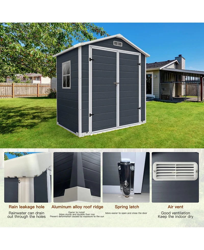 Clihome Plastic Outdoor Storage Shed with Floor and Lockable Door