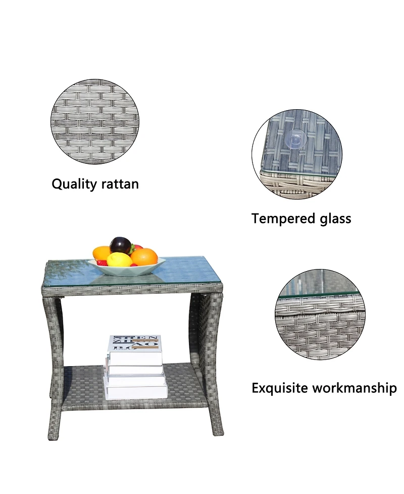 Clihome Outdoor Patio Coffee Table with Tempered Glass Top, Pe Wicker