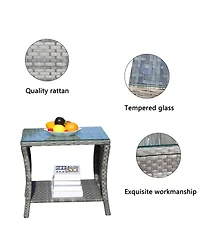 Clihome Outdoor Patio Coffee Table with Tempered Glass Top, Pe Wicker