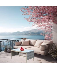 Clihome Outdoor Wicker Coffee Table with Tempered Glass Top - Weather Resistant Patio Table
