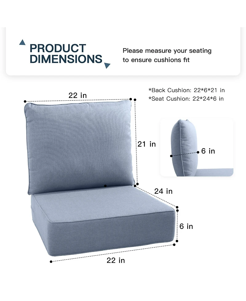 Gymojoy PlushCore 2-Piece Deep Seating Outdoor Dining Chair Thick Cushion Set (1-Set)