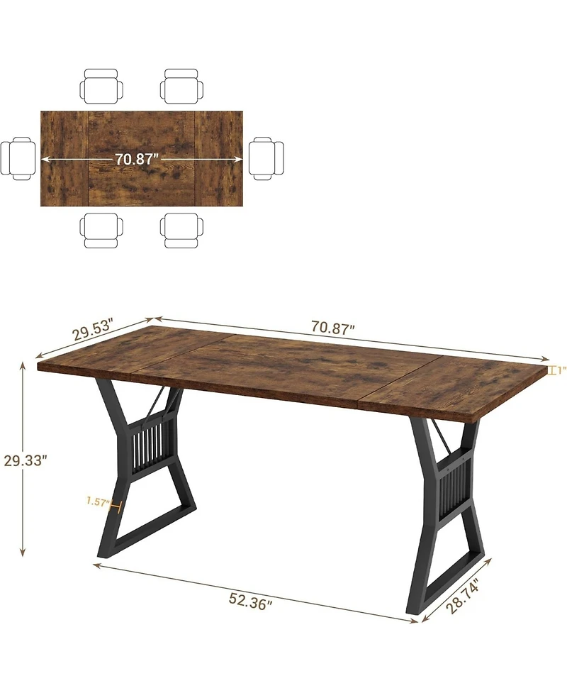 gaomon 70.8 Inch Dining Table 4-6 Person, Kitchen Dinner with Heavy Duty Metal Legs