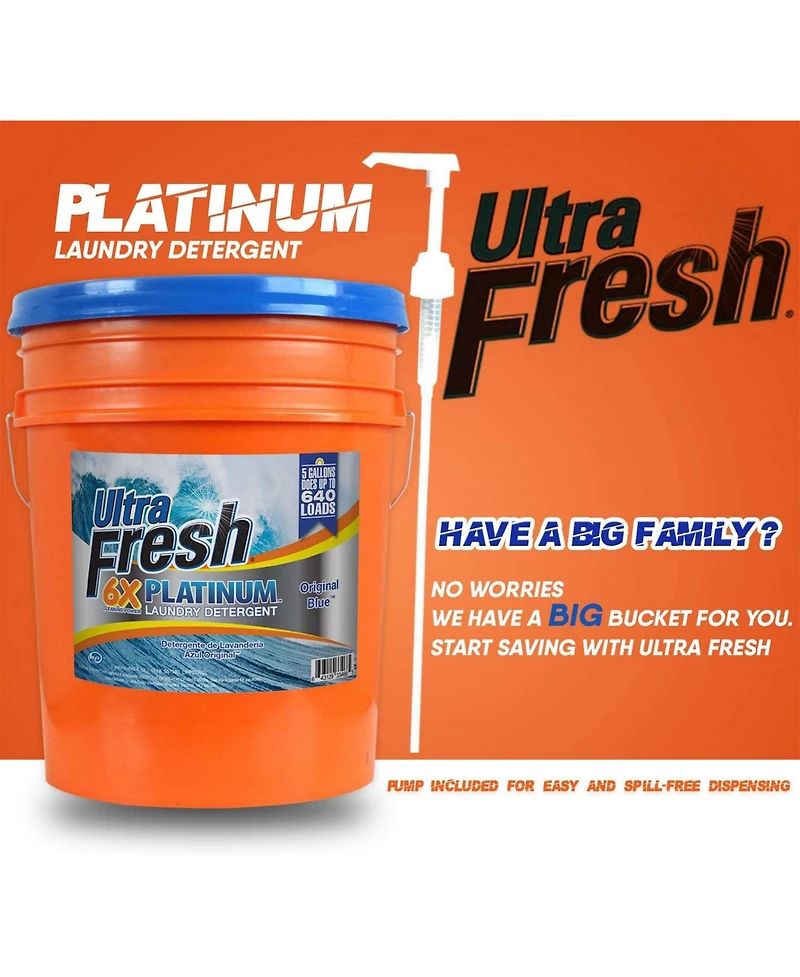 Ultra Fresh 6X Platinum 5 Gal Laundry Detergent, Up to 640 Loads