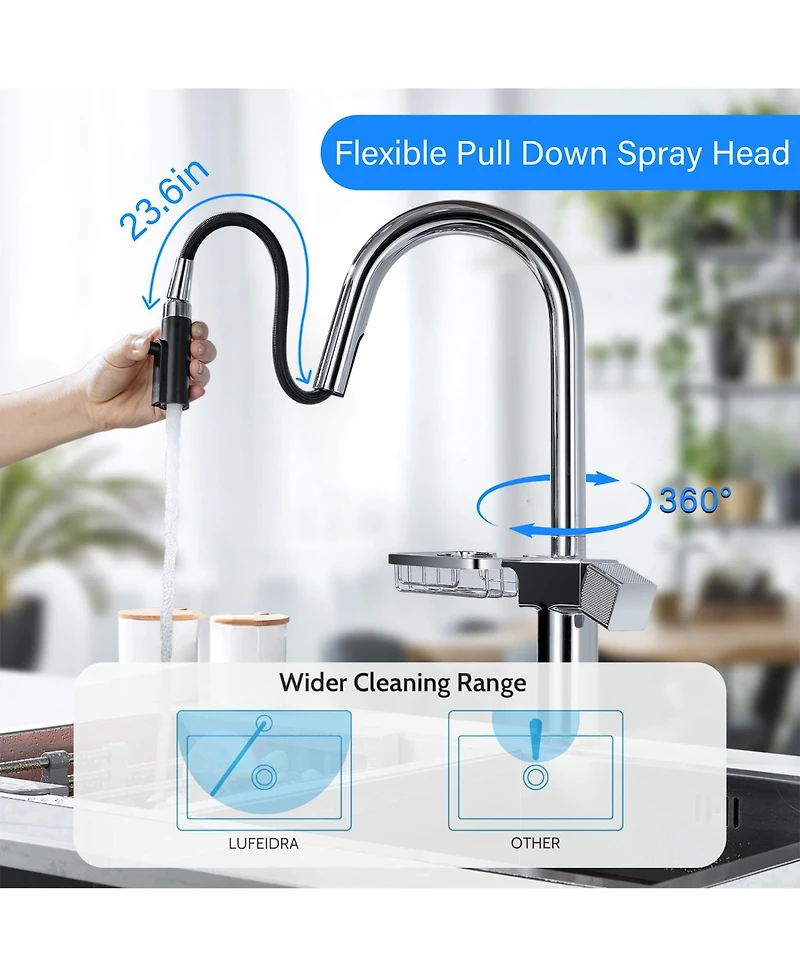 Phying High Arc Pull Down Kitchen Faucet Modern Single Hole Stainless Steel Sink Faucet for Home Kitchen Bathroom