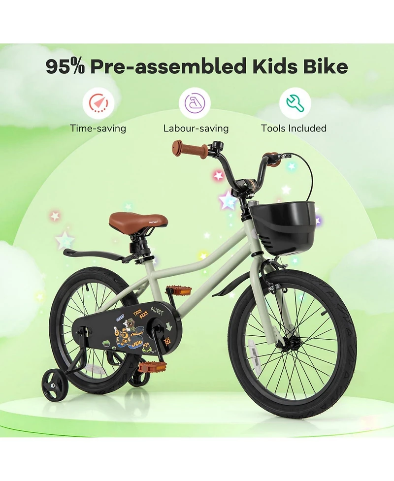Mecale 18-Inch Kids Bike Adjustable with Training Wheels for 3-8 Years Old