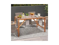 67 Inch Patio Rectangle Acacia Wood Dining Table with Umbrella Hole