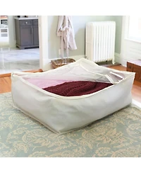 Household Essentials Canvas Blanket Storage Bag, 3 Sided Zipper with Clear Windowed Top