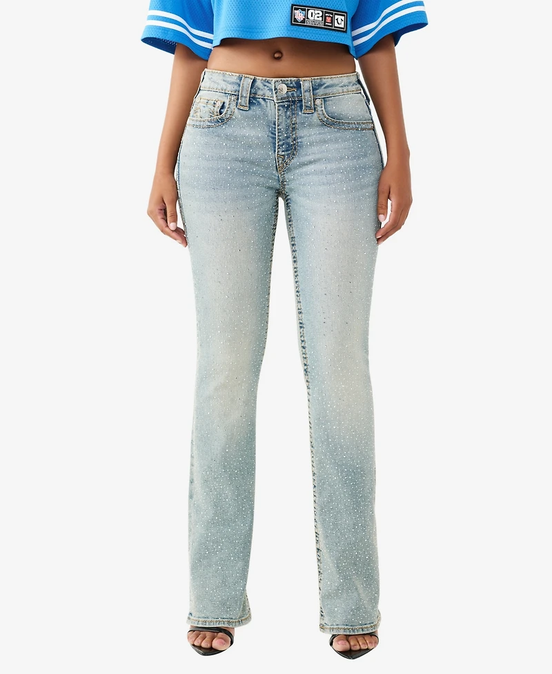 True Religion Women's Becca Mid-Rise Bootcut Crystal Big T Jeans