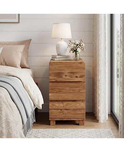 Tribesigns Solid Wood Nightstand with 3 Drawers, Rustic Style