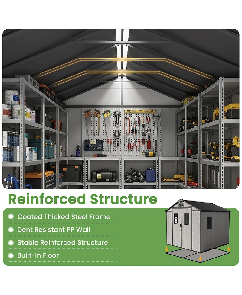 Xizzi Outdoor Storage Shed with Floor, Large Waterproof Resin Garden Tool Shed, Walk-in Backyard Storage Shed with Window and Lockable Door