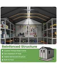 Xizzi Outdoor Storage Shed with Floor, Large Waterproof Resin Garden Tool Shed, Walk-in Backyard Storage Shed with Window and Lockable Door