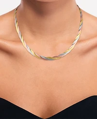 Macy's Braided Textured Diamond Cut Necklace in 14k Tri-Color Gold Over Sterling Silver