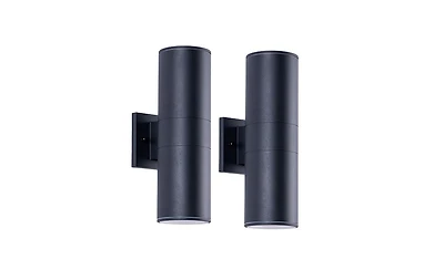 Busdays 14 Inch Modern Outdoor Porch Light Patio Light 2 Lights Aluminum Cylinder Tempered Glass Waterproof Wall Sconce 2 Pack Matte Black No Bulbs