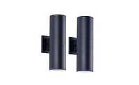Busdays 14 Inch Modern Outdoor Porch Light Patio Light 2 Lights Aluminum Cylinder Tempered Glass Waterproof Wall Sconce 2 Pack Matte Black No Bulbs