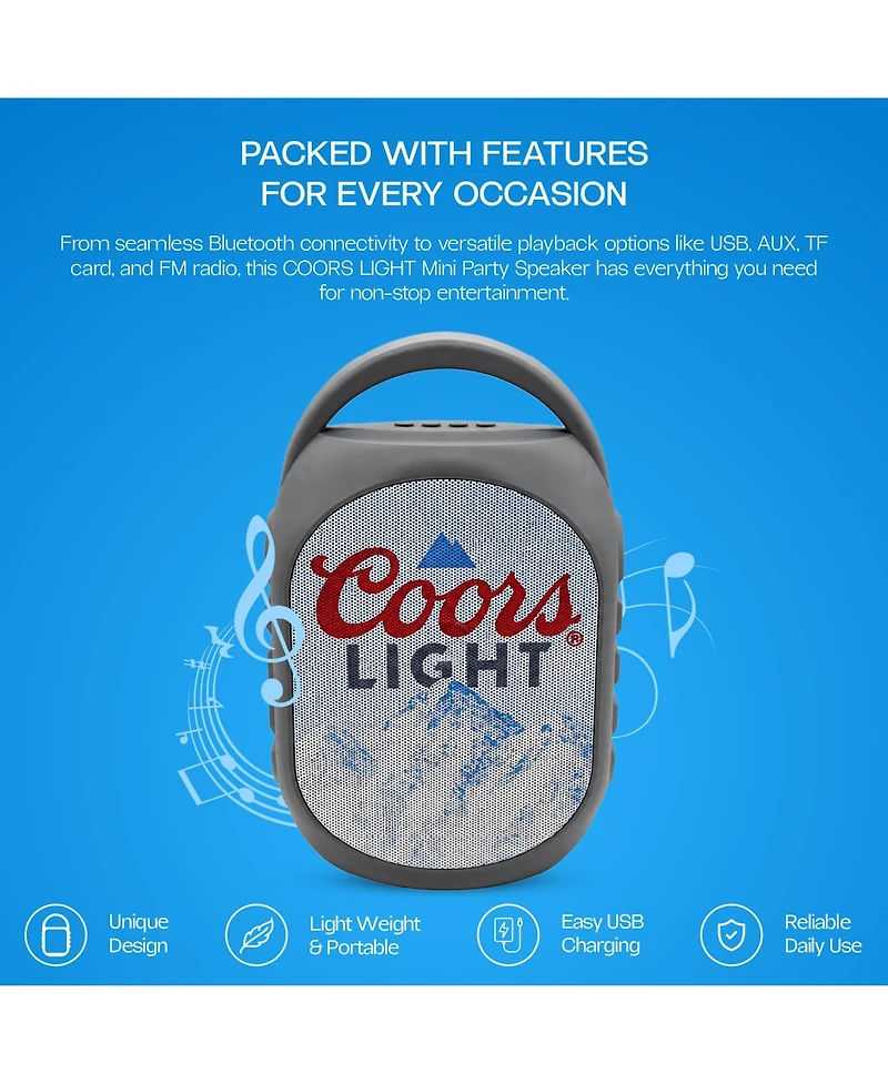 Coors Light Mini Party Speaker with Color Changing Led Lights, Fm Radio, Built-in Handle