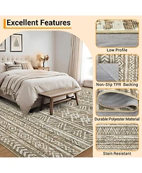 gaomon Washable Geometric Area Rug, Soft Non Slip Low Pile Indoor Carpet for Living Room Bedroom, Taupe 8 x 10 ft