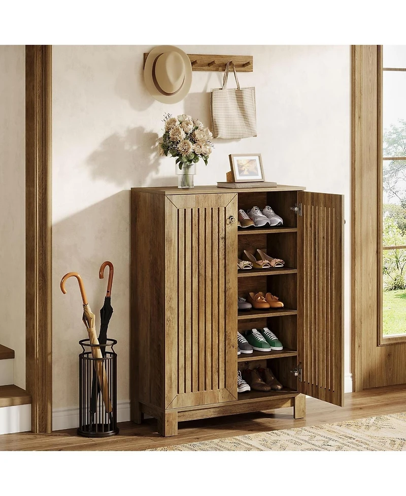 Tribesigns Shoe Cabinet with Doors, 5-Tier Shoe Storage Cabinet, Wooden Entryway Shoe Rack Organizer