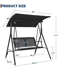 gaomon Porch Swing With Adjustable Canopy For Adults 2-Seat Outdoor Waterproof Textilene And Steel Frame Patio Swing Bench