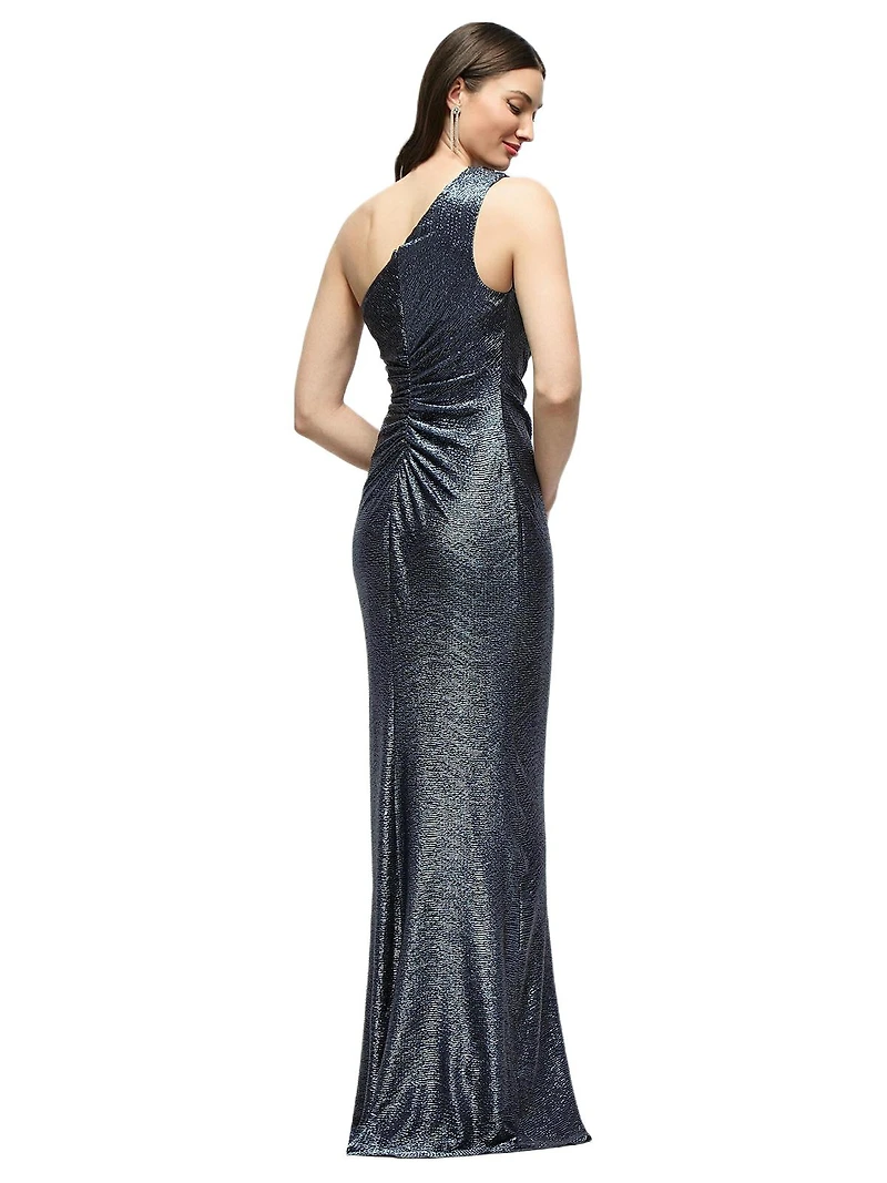 After Six Women's One-Shoulder Soho Metallic Ruched Waist Gown