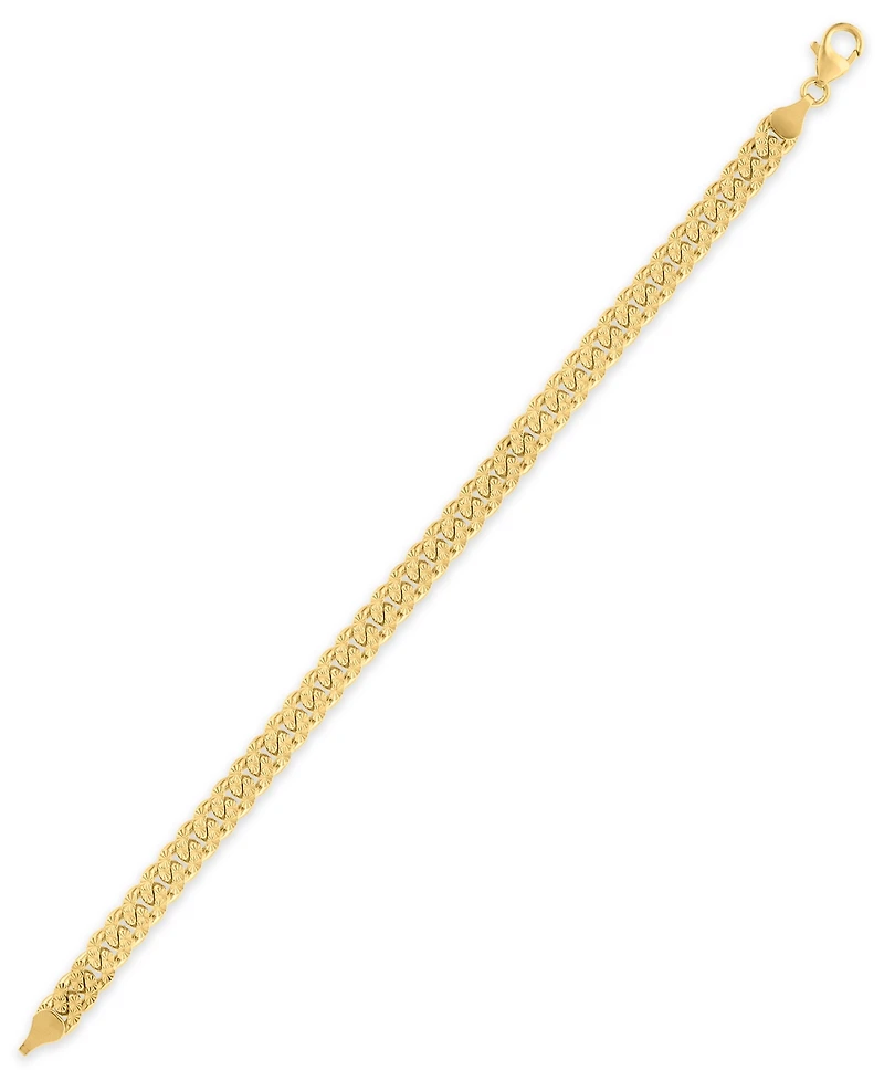 Macy's Men's Starburst Diamond-Cut Cuban Link Chain Bracelet in 14k Gold over Sterling Silver