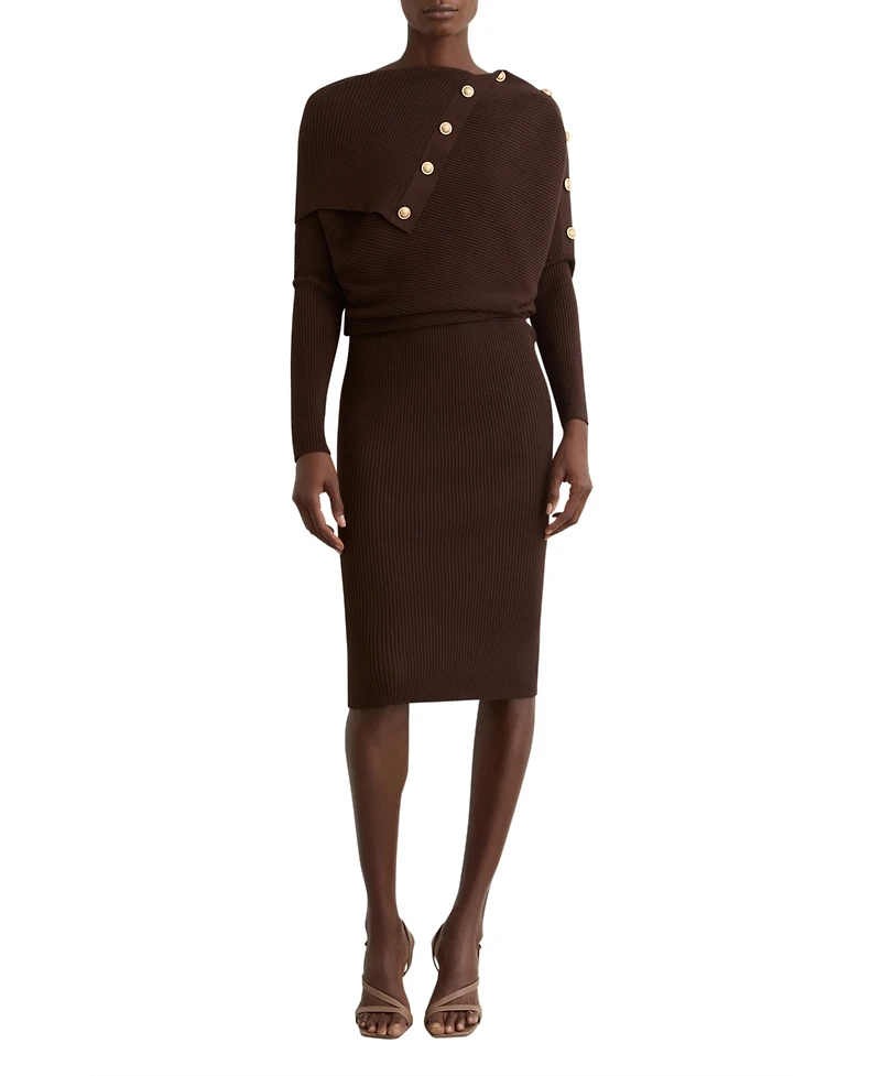 Reiss Women's Draped Off-Shoulder Rib-Knit Dress