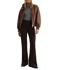 Reiss Women's Leather Funnel-Neck Bomber Jacket