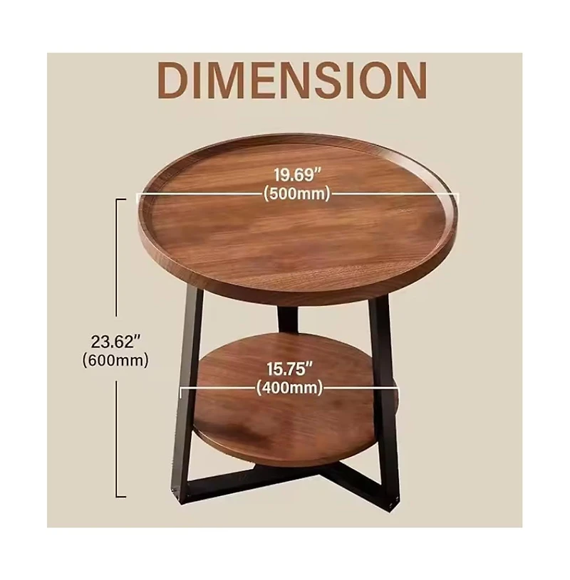 gaomon 2-Tier Round Side Table With Storage Shelf, 19.7" x 23.6" Small End Table With Wood Top And Metal Frame