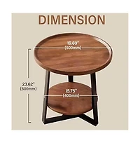 gaomon 2-Tier Round Side Table With Storage Shelf, 19.7" x 23.6" Small End Table With Wood Top And Metal Frame