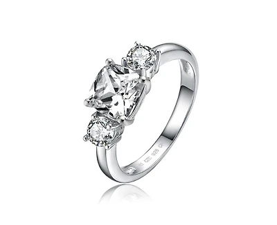 Rachel Glauber Radiant White Gold Plated 3-Stone Cubic Zirconia Ring