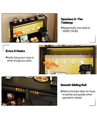 Aheaplus Sideboard Buffet with Charging Station, Farmhouse Coffee Bar Cabinet Barn Door