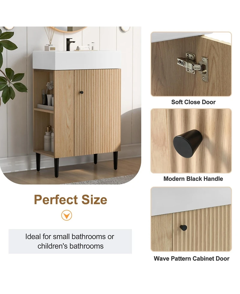 Phying Wood Bathroom Vanity Combo Cabinet with Single Ceramic Sink Left Side Storage Cabinet for Bathroom Home Use