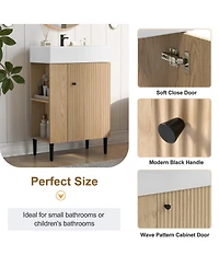 Phying Wood Bathroom Vanity Combo Cabinet with Single Ceramic Sink Left Side Storage Cabinet for Bathroom Home Use