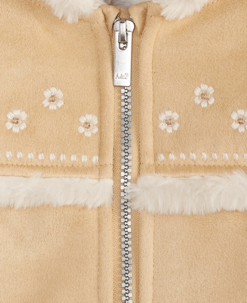 abercrombie kids Girls' 5-16 Afg Embroidered Jacket With Faux-Fur Trim